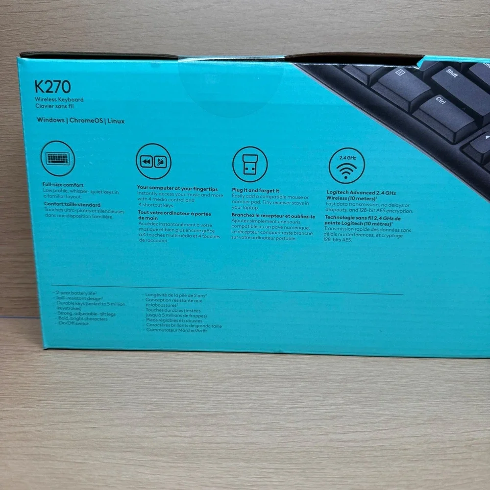 Logitech K270 Full-Size Wireless Keyboard Black USB Unifying Receiver New‎ NIB